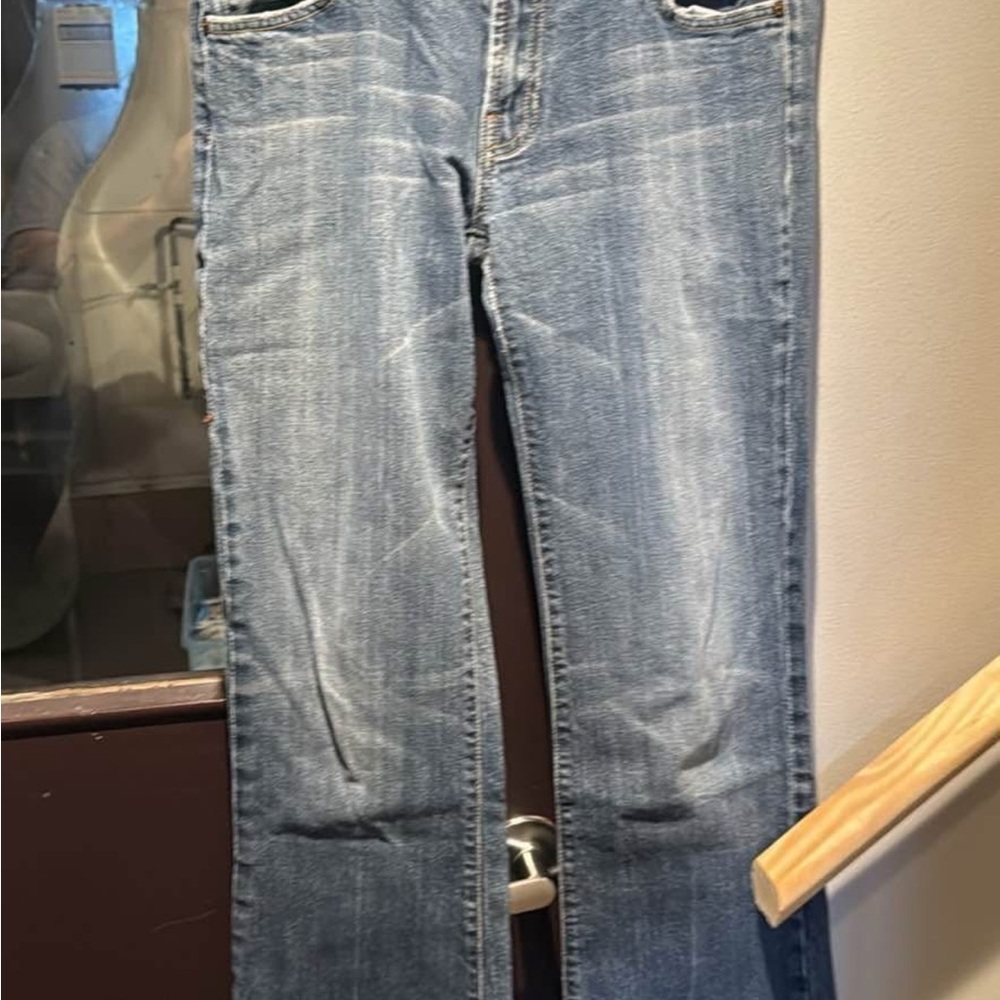 7 For All Mankind Blue Straight Leg Jeans with Vintage Fading